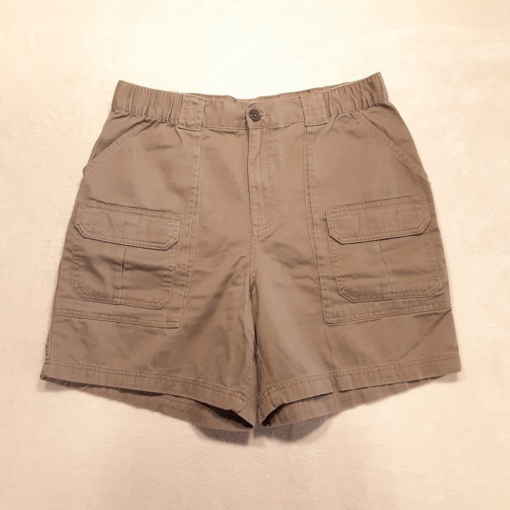 Croft & Barrow Mens Elastic Waist Cargo Shorts 34 Taupe Brown Cotton 6" Inseam